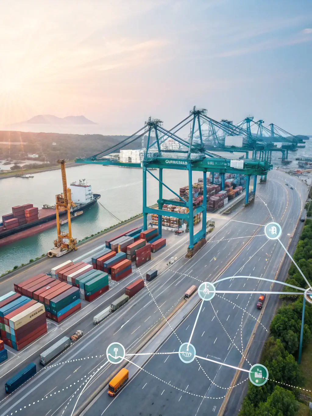 A digital illustration depicting a streamlined supply chain with goods flowing smoothly from Chinese factories through GERCY TECHNOLOGY CO., LTD's warehousing and logistics network to the client.
